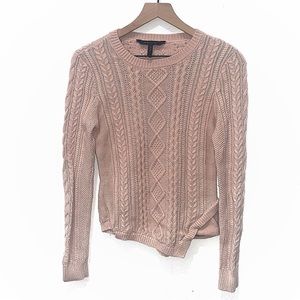 BCBGMaxAzria wool blend cable knit sweater blush pink asymmetrical hem crew neck